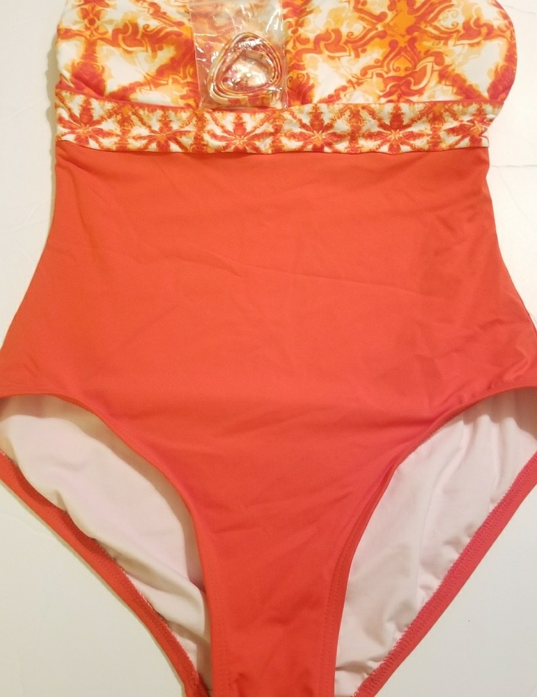 Michael Kors Orange Tile one Piece Bathing Suit 8 - Picture 5 of 7